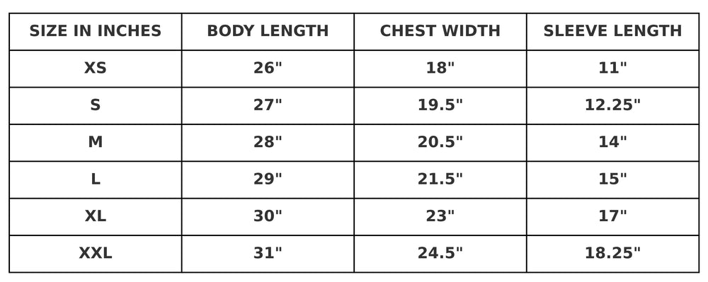 Size guide for EMBLEM TEE